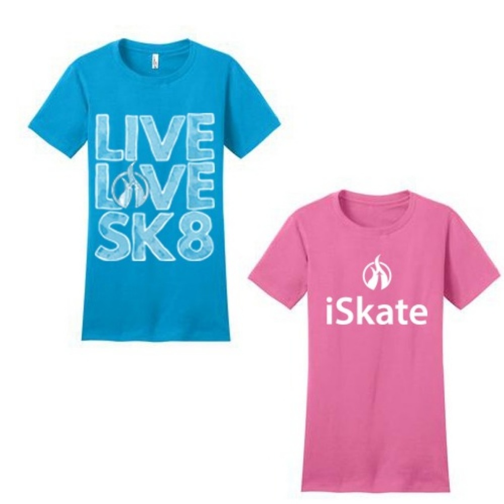 2 New Skating Tee T-Shirts Ice or Roller Girl